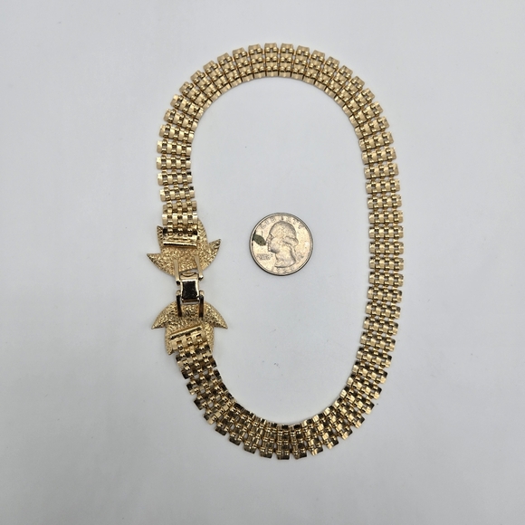 Judy Lee Goldtone Choker Necklace Panther Link Fancy Clasp Statement Mogul 1980s - Picture 3 of 4